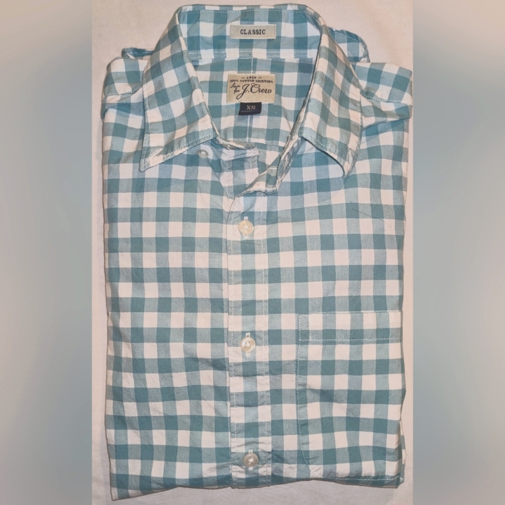 J.Crew - Secret Wash Shirt - Light Turquoise Gingham - Lightly Used - Picture 1 of 6